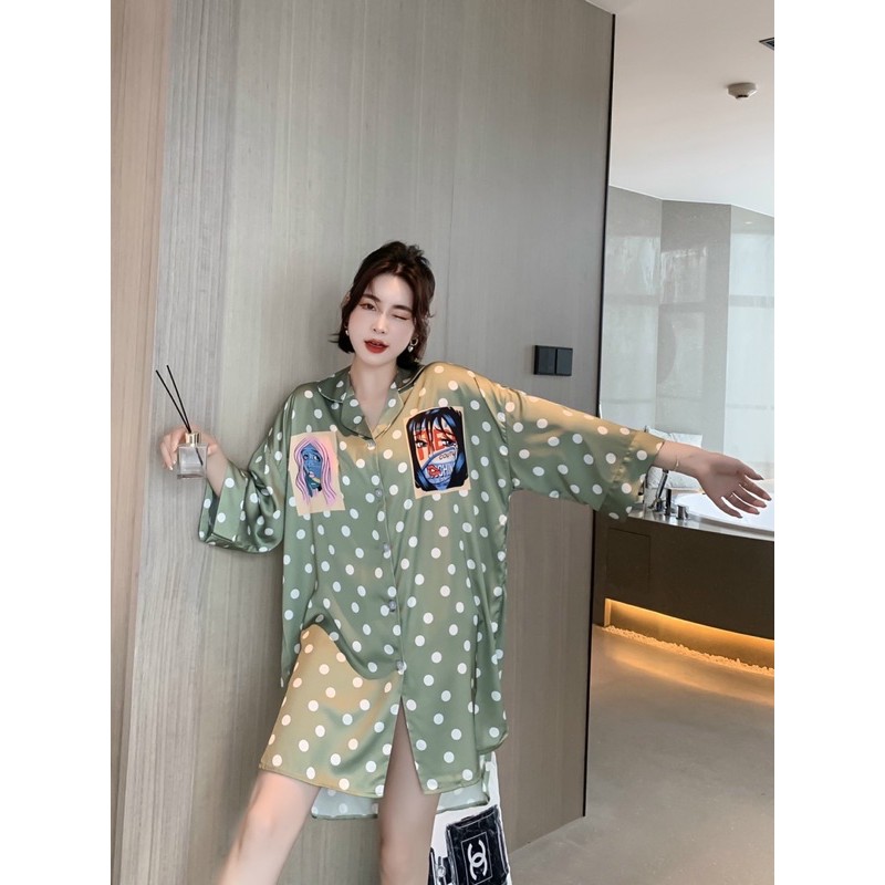 [Cao Cấp] Đầm Ngủ Pajamas Sơ Mi Phom Rộng Phi Lụa Cao Cấp, Đầm Sơ Mi Lụa Satin Mịn Mát &amp; Ít Nhăn (3 mẫu)