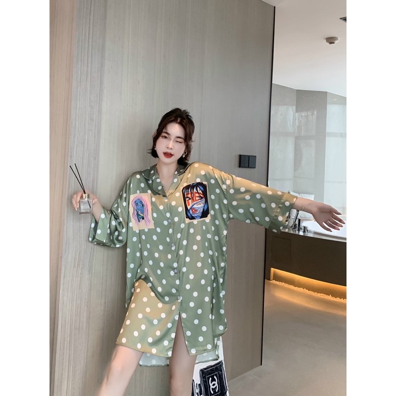 [Cao Cấp] Đầm Ngủ Pajamas Sơ Mi Phom Rộng Phi Lụa Cao Cấp, Đầm Sơ Mi Lụa Satin Mịn Mát & Ít Nhăn (3 mẫu)