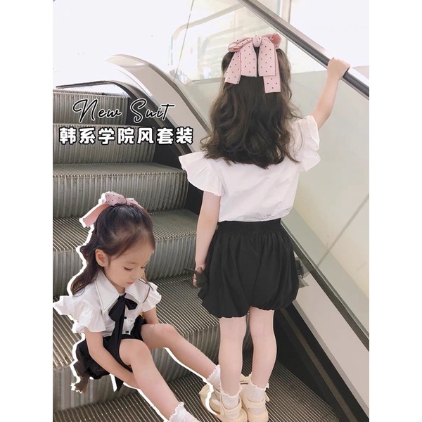 [SET BÉ GÁI] Bộ áo sơmi đũi kèm quần dáng bồng cho bé gái