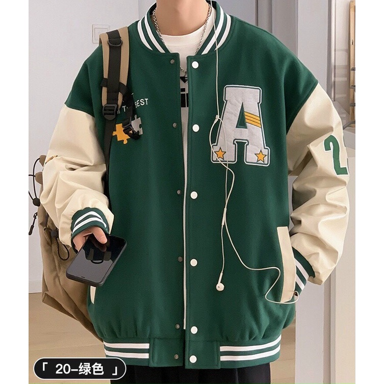 Áo Khoác Bomber Thêu Chữ A Form Rộng Unisex Chất Nỉ Bông Hotrend