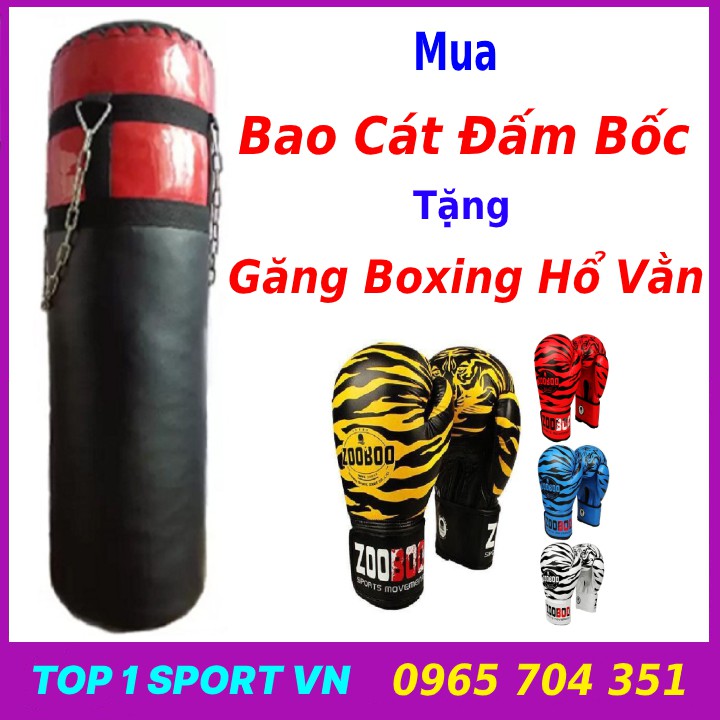 bao cát đấm bốc treo tường đã nhồi sẵn dày 3 lớp siêu bền + găng đấm bốc bao cát đấm bốc boxing Zooboo hổ vằn 299K