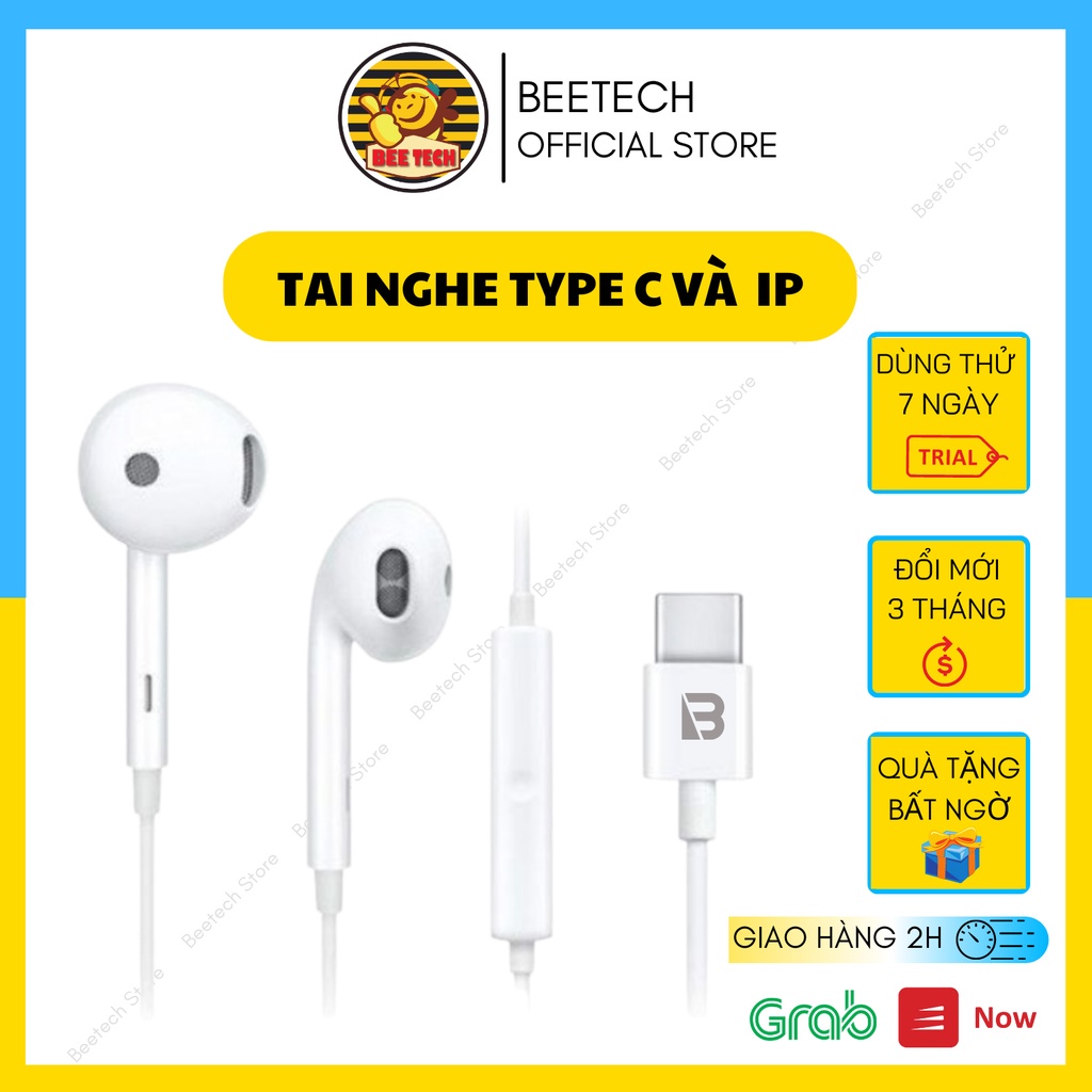 Tai nghe ip chân dẹt và chân type c TN01C chất âm hay, hỗ trợ mic mọi loại điện thoại - Beetech