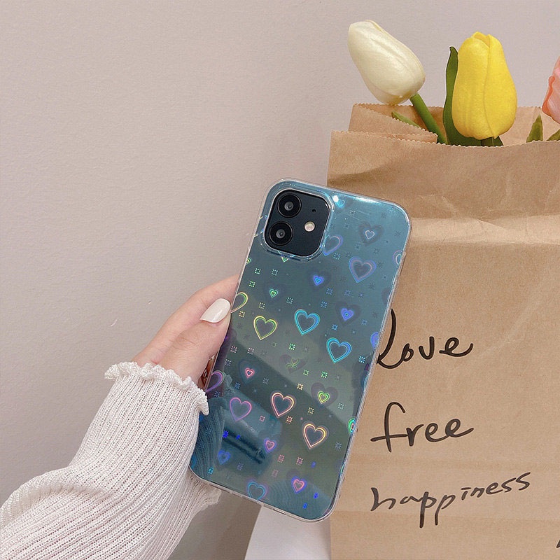 Ốp Điện Thoại Trong Suốt Màu Laser Hình Trái Tim Sang Trọng Cho iPhone 7 8 Plus SE 2020 X Xs XR 11 12 13 Pro Max 13 Mini SE 2022