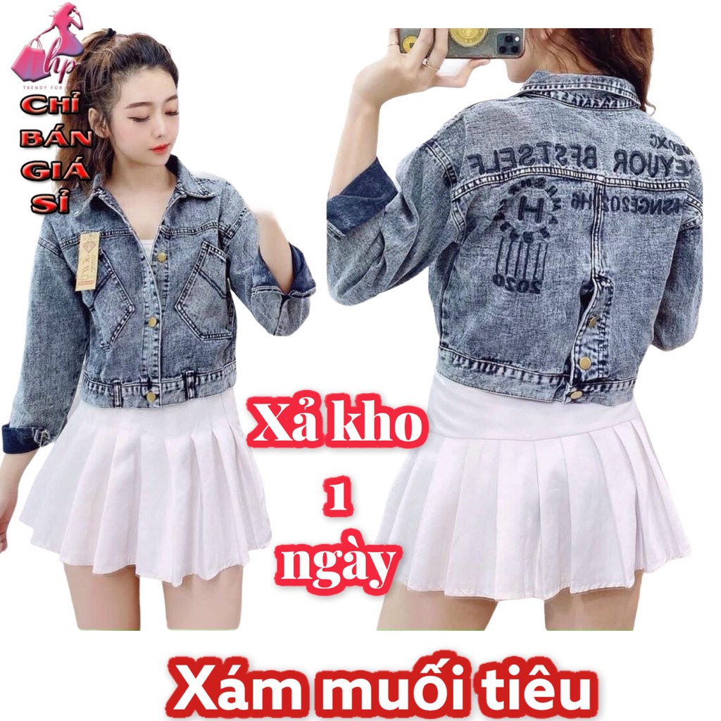 áo khoác jeans nữ lửng đính ngọc cao cấp dáng ngắn tay dài phong cách hàn quốc kiểu mới đẹp thời trang 2021 bán giá sỉ