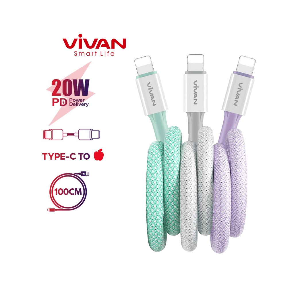 Cáp sạc nhanh 20W chuẩn PD VIVAN VLC 3 màu Bảo hành chính hãng 12 tháng