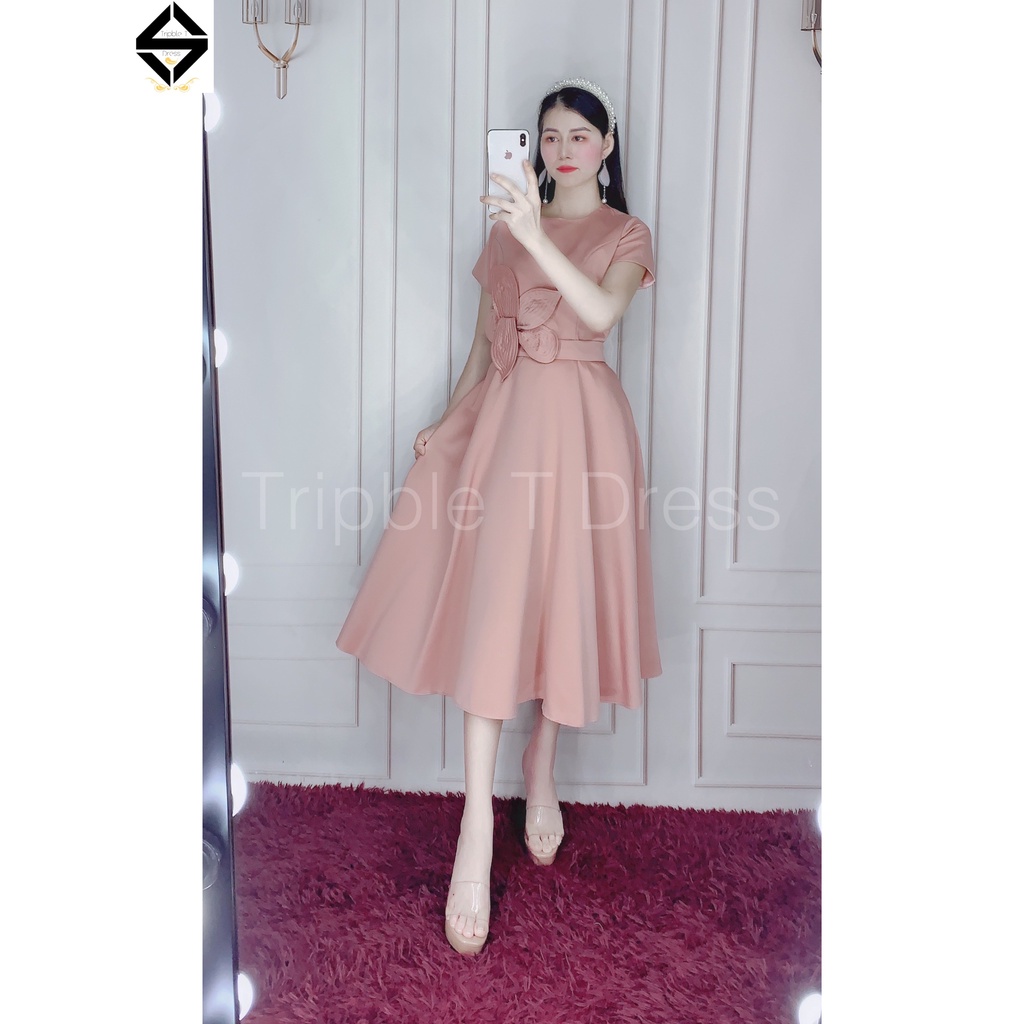 Đầm xòe dự tiệc phối hoa thủy tiên eo sang trọng TRIPBLE T DRESS - Size S/M/L/XL - MS82Y
