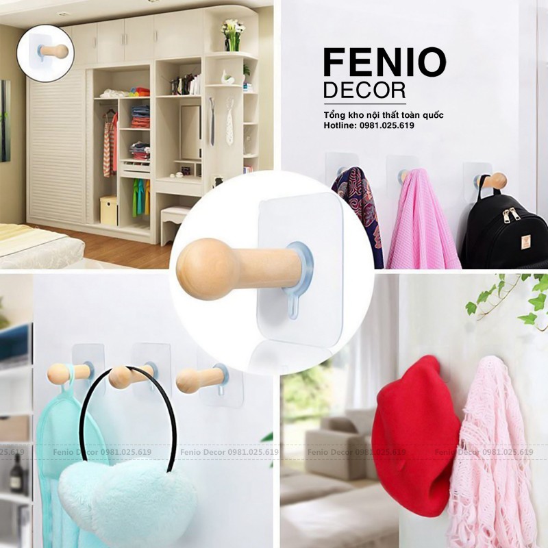 [Mã LIFE20KALL giảm 10% đơn 50K] Móc treo gương [KHÔNG KHOAN ĐỤC] Móc gỗ dán tường decor siêu dính siêu chắc