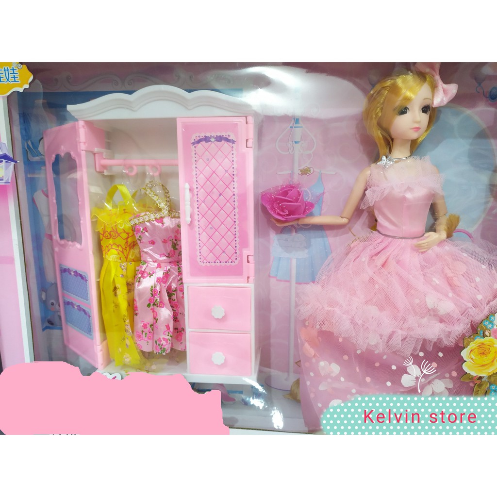 Hộp Búp bê Barbie thời trang có khớp kèm tủ quần áo