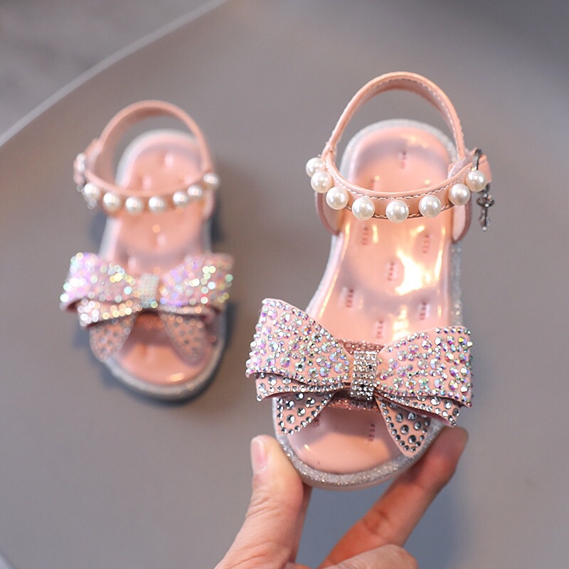 Sandal bé gái hoạ tiết nơ đính hạt cho bé FA68