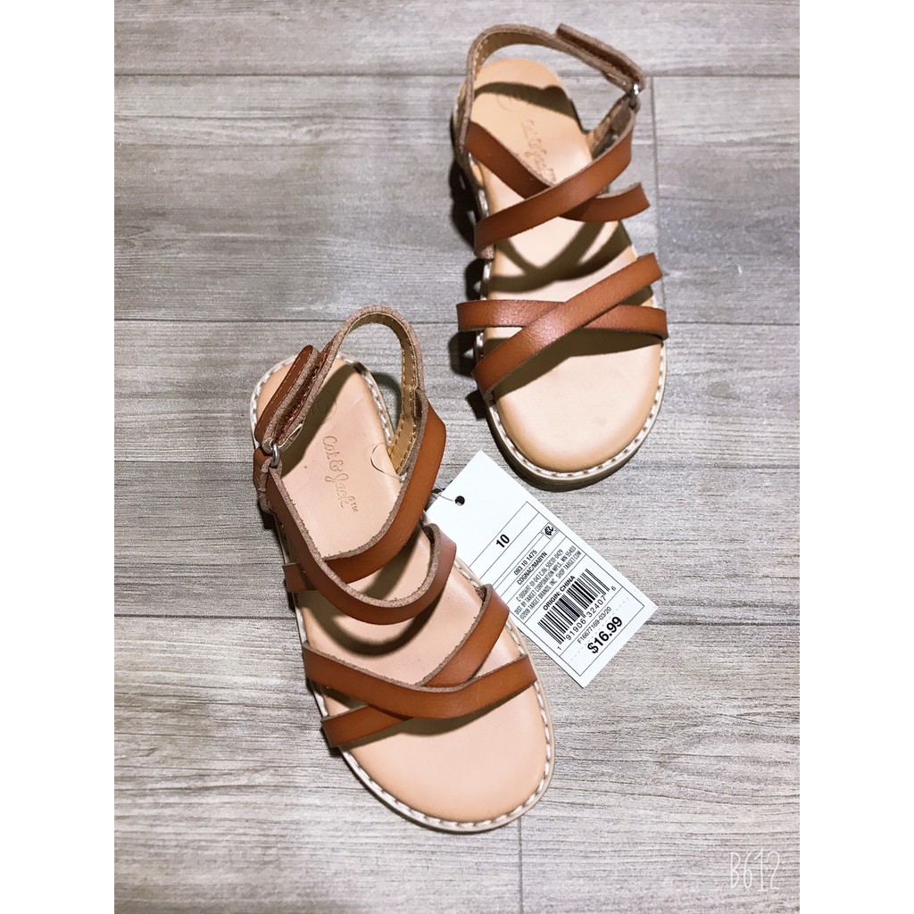 Sandal bé gái Cat&Jack màu nâu hàng xuất dư xịn có quai dán đế mềm chống trơn trượt