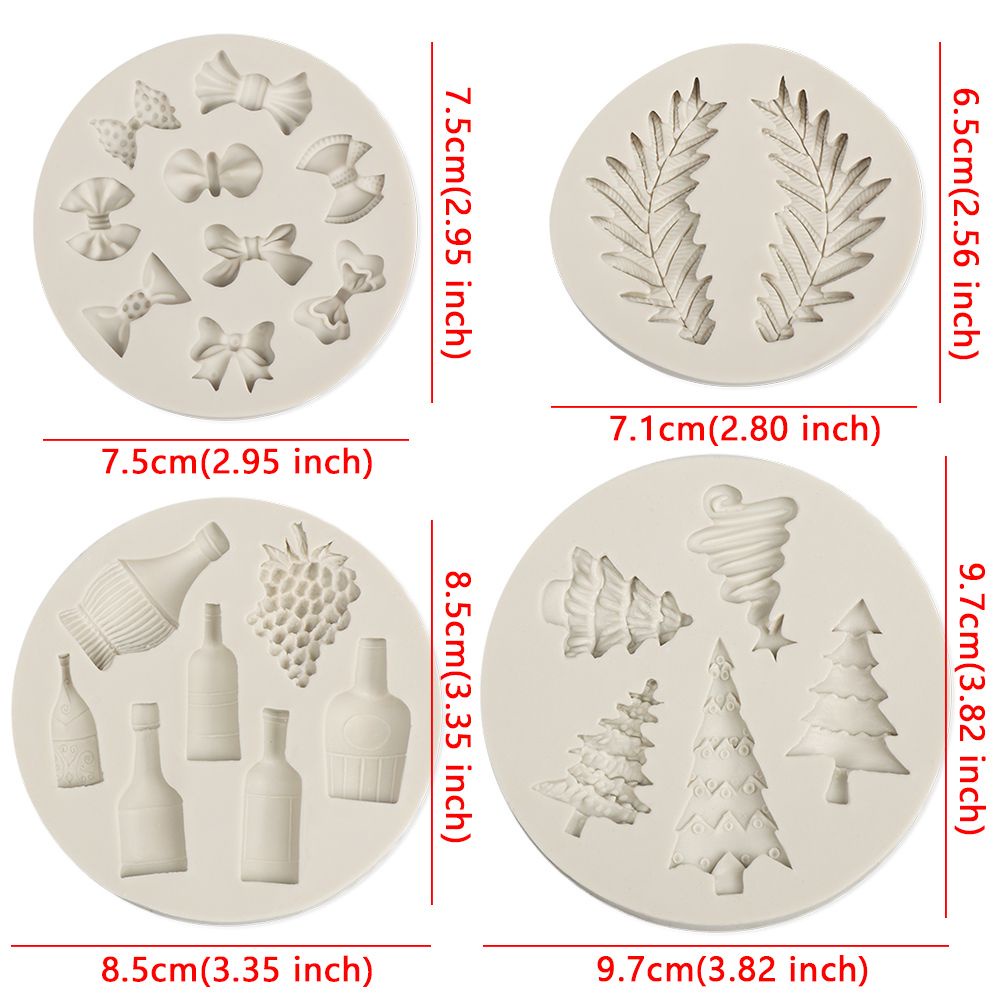 JANE 4Pcs Kitchen Supplies Silicone Fondant Mold Christmas Tree Cake Baking Chocolate Mould Bakeware DIY Cake Tools Bow Wine Bottle Candy Trays