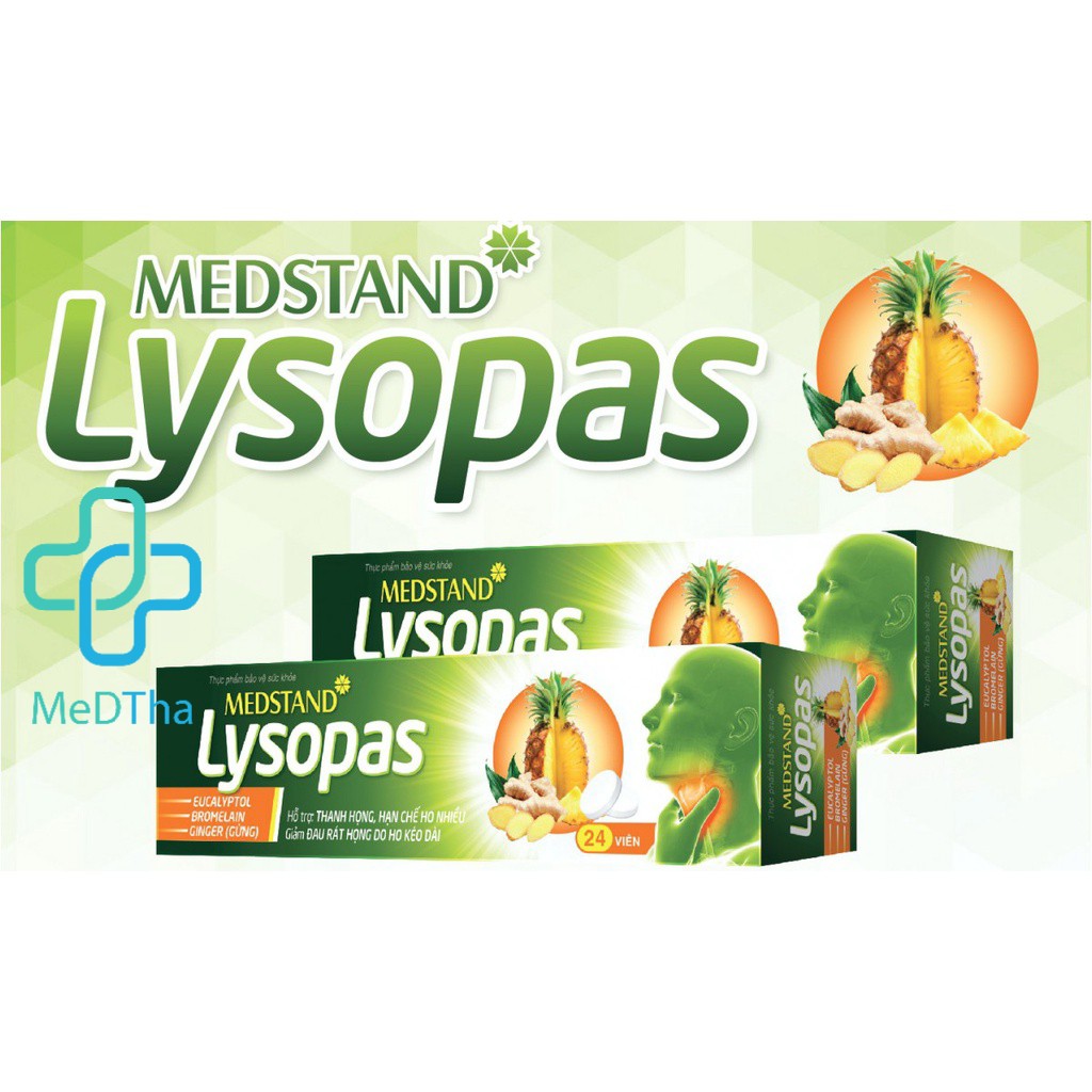MEDSTAND LYSOPAS - Viên ngậm ho hỗ trợ thanh họng, giảm ho, đau rát họng kéo dài (Tuýp 24 viên) [Chính Hãng]