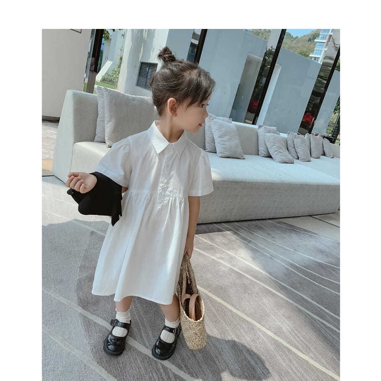 Set Đầm Sơ Mi Trắng Đen Không Tay + Áo Sơ Mi Phong Cách Chuẩn Bị Dành Cho Bé Gái