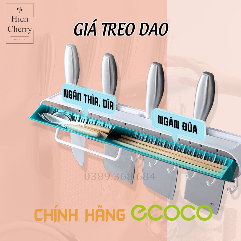 Kệ cắm dao Ecoco dán tường , giá treo đồ đa năng, có ngăn đựng đũa, thìa, móc treo đồ tiện dụng, E2028 - E2027