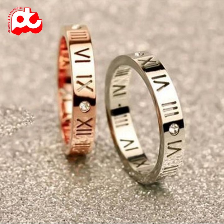 Nhẫn titan nữ số la mã cách điệu cao cấp thép không gỉ titanium