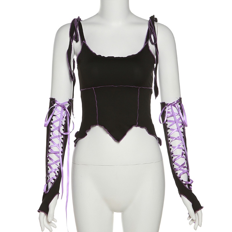 Ins Áo Tank Top Hở Lưng Có Dây Cột Phối Ren Phong Cách Bán Chạy