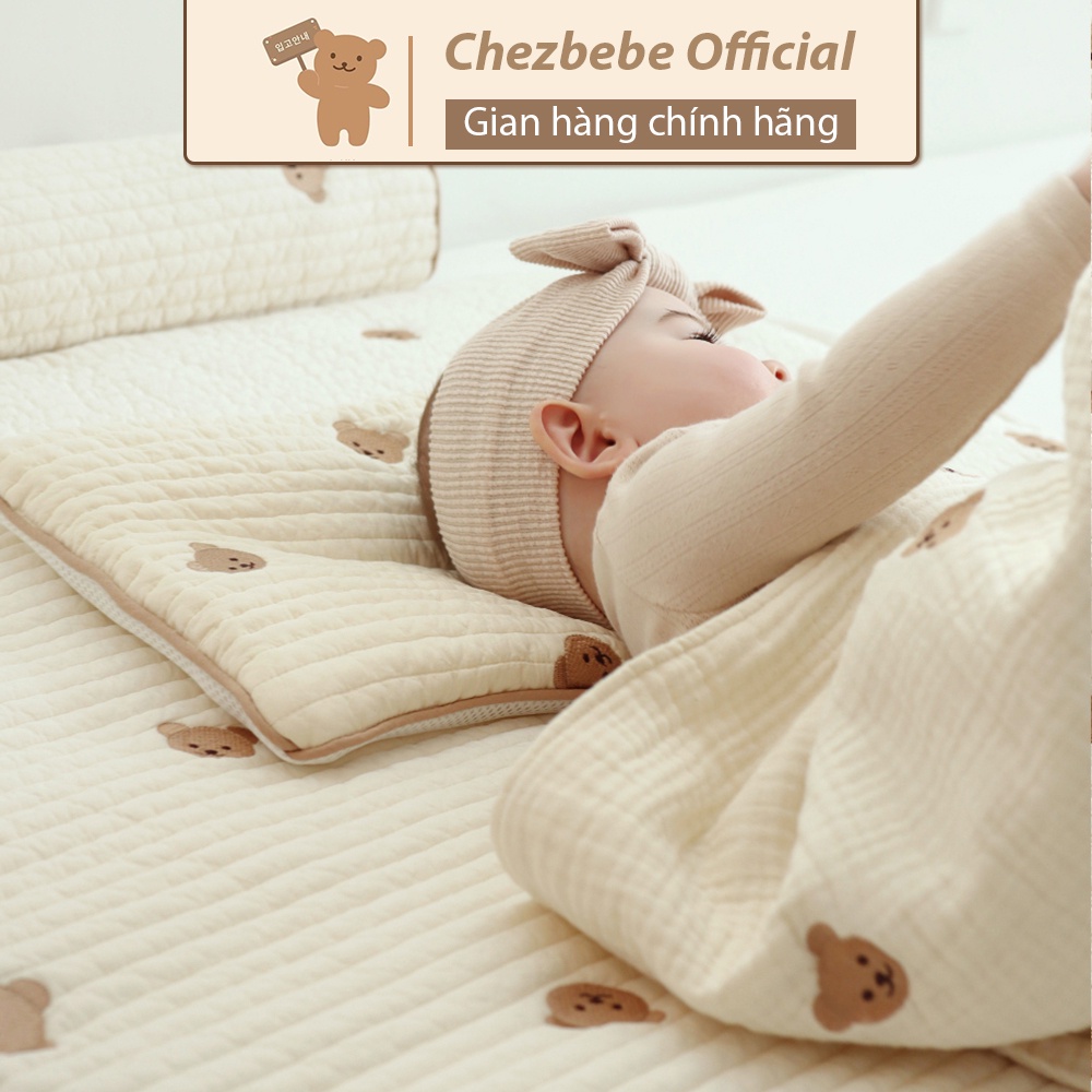 Gối cho bé sơ sinh 100% cotton lụa có rãnh thoát nhiệt, vải lưới 3D thoáng mát Chezbebe