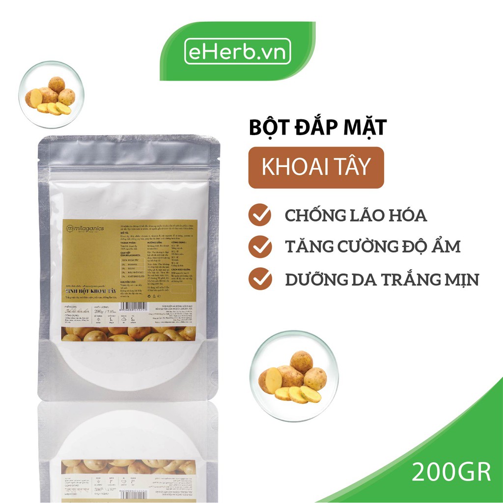 Bột Khoai Tây Nguyên Chất Đắp Mặt Nạ Dưỡng Da Trắng Mịn, Chống Lão Hóa MILAGANICS 200g (Túi Zip)