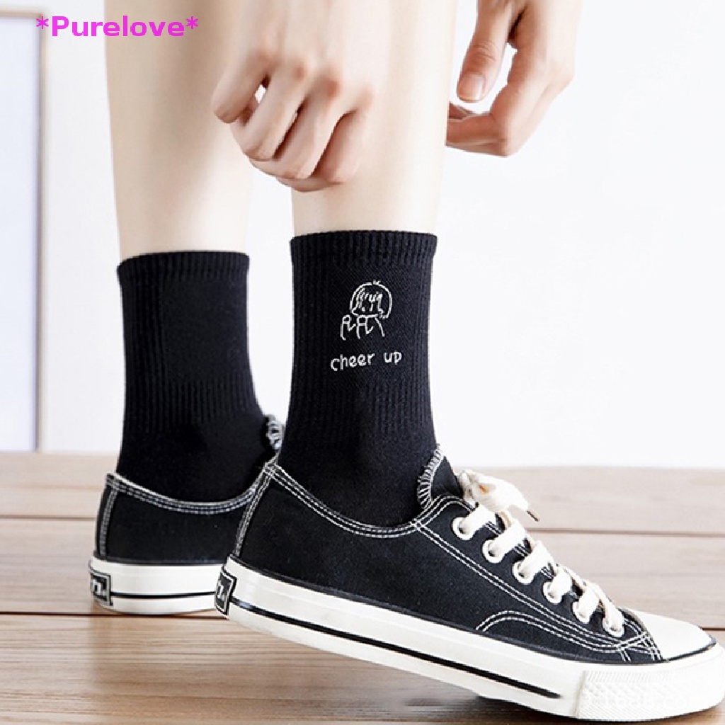Vớ Cotton Cổ Vừa Màu Trơn In Họa Tiết Hoạt Hình Vui Nhộn Thời Trang Xuân Hè Cho Nữ Mới