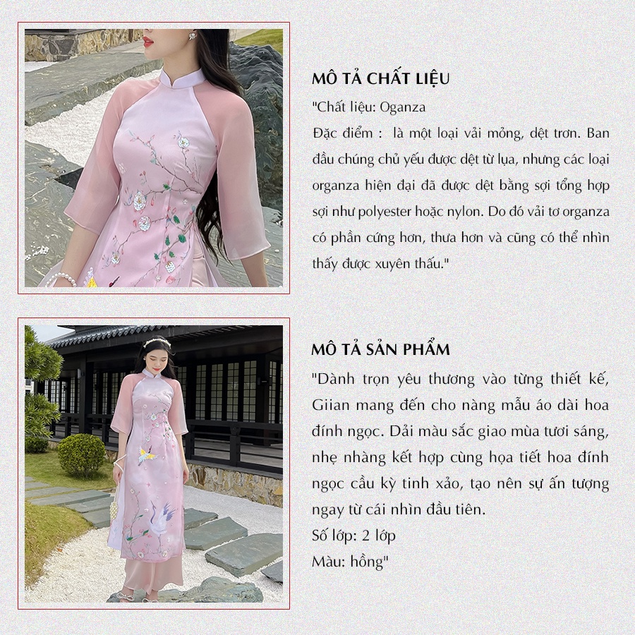 Áo dài cách tân thêu hoa GIIAN, ái dài đính kết bốn tà phong cách nhẹ nhàng, nữ tính - AD279