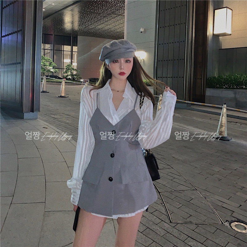 Đầm nữ set sơ mi tay dài Emilyshop