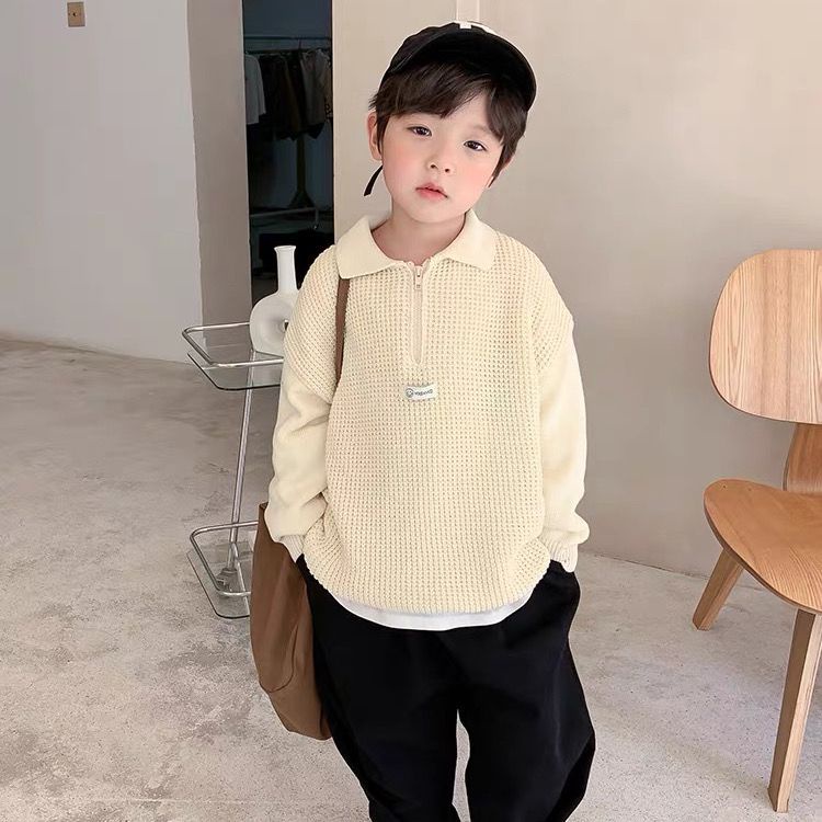 Hàng Mới Về Áo Khoác POLO Dệt Kim Phối Khóa Kéo Thời Trang Mùa Thu Cho Bé Trai