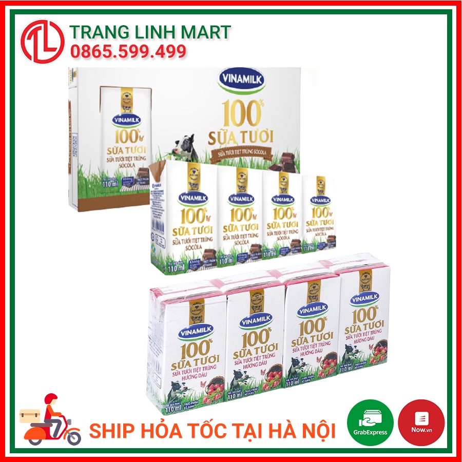 Sữa tươi tiệt trùng Vinamilk hương dâu / socola 110ml 100% sữa tươi