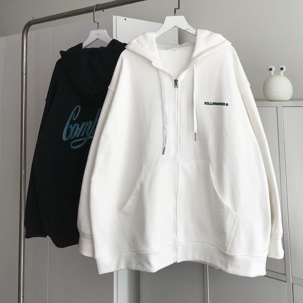 Áo Khoác Nỉ Unisex 𝐊𝐈𝐋𝐋𝐖𝐈𝐍𝐍𝐄𝐑 Mũ To 2 Lớp Áo Hoodie Nỉ Ngoại Nam Nữ Kéo Khóa Có Túi Freesize Form Rộng