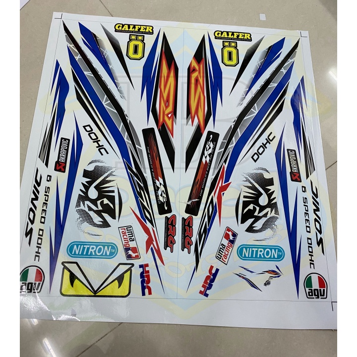 ( Quí khách vui lòng mang ra tiệm cho thợ dán ) Tem sonic 150 RS trắng xanh