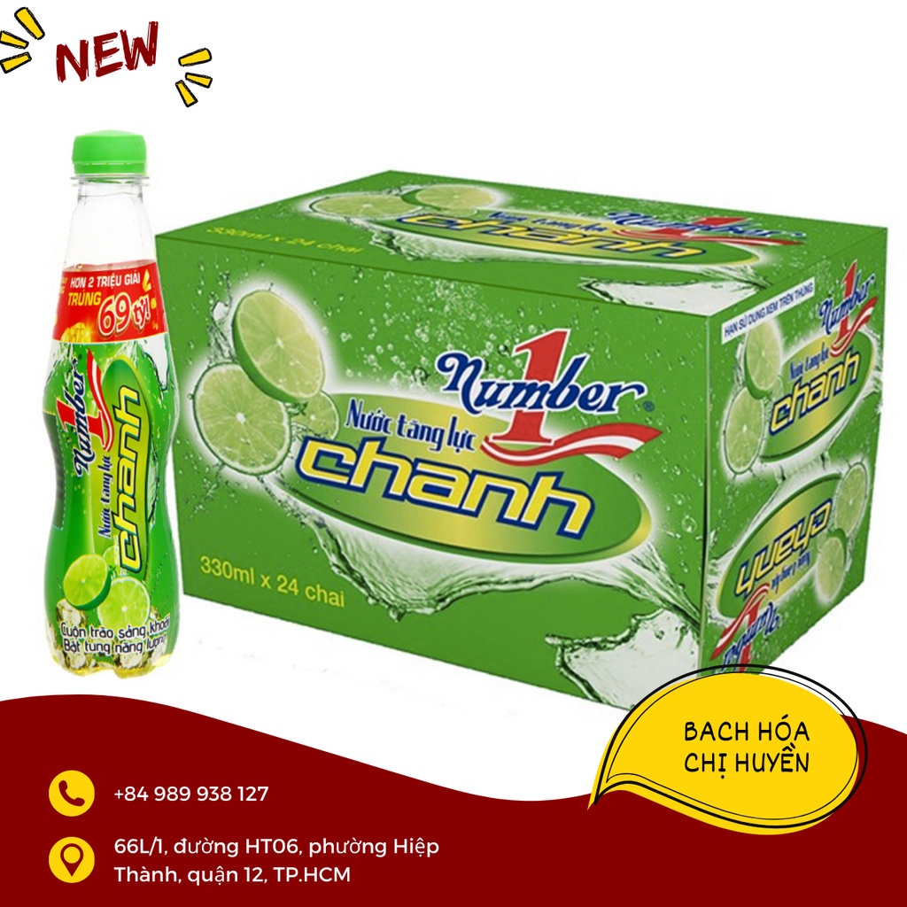 Thùng 24 chai nước tăng lực Number1 vị chanh 330ml