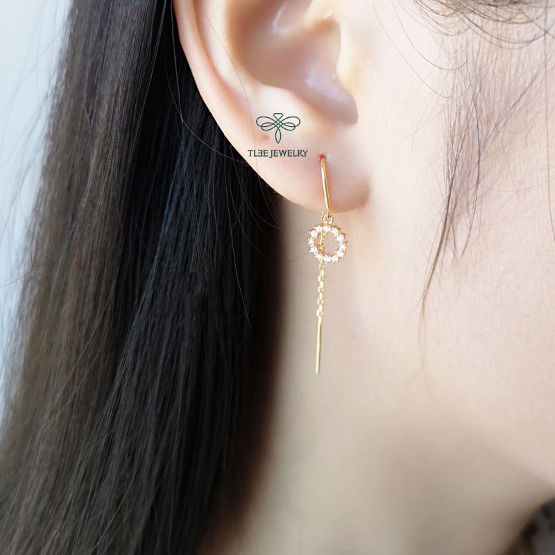 Khuyên tai bạc nữ TLEE circle dáng tua dài móc cài nữ tính TleeJewelry B0156