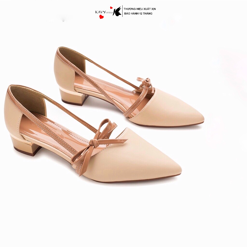 SANDAL DA THẬT KÍN MŨI NƠ NGANG TRỤ 5CM KAVY - E97