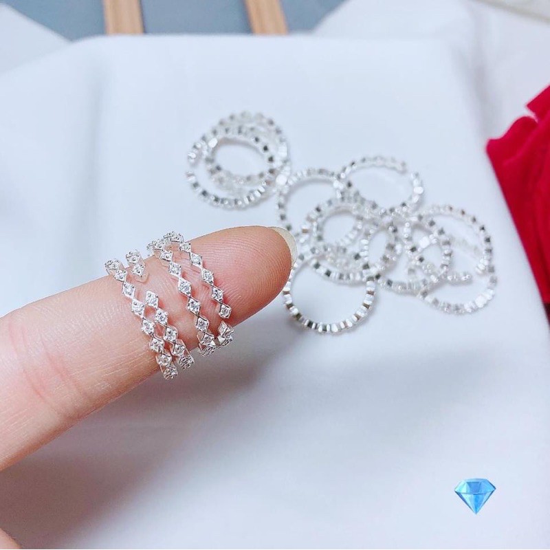 Nhẫn nữ bạc ta zic zac đính đá NHÂN TẠO - Nhẫn hở freesize dễ đeo