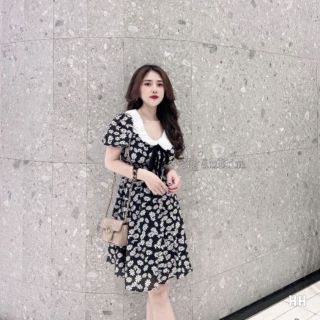 [ BAO ĐẸP NHƯ HÌNH] đầm xòe hoa cúc cổ sen trắng [ CÓ CLIP THẬT + HÀNH SẴN ]