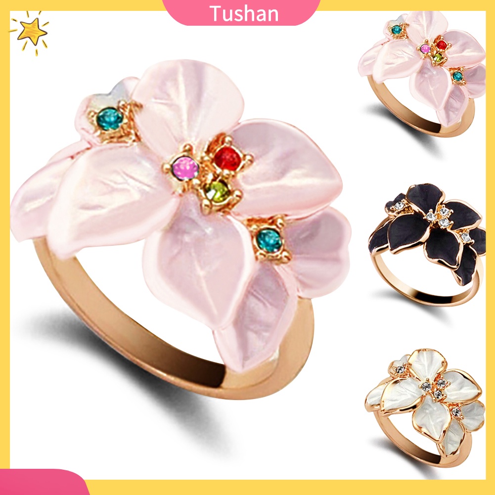 Nhẫn hợp kim hình hoa đính đá xinh xắn