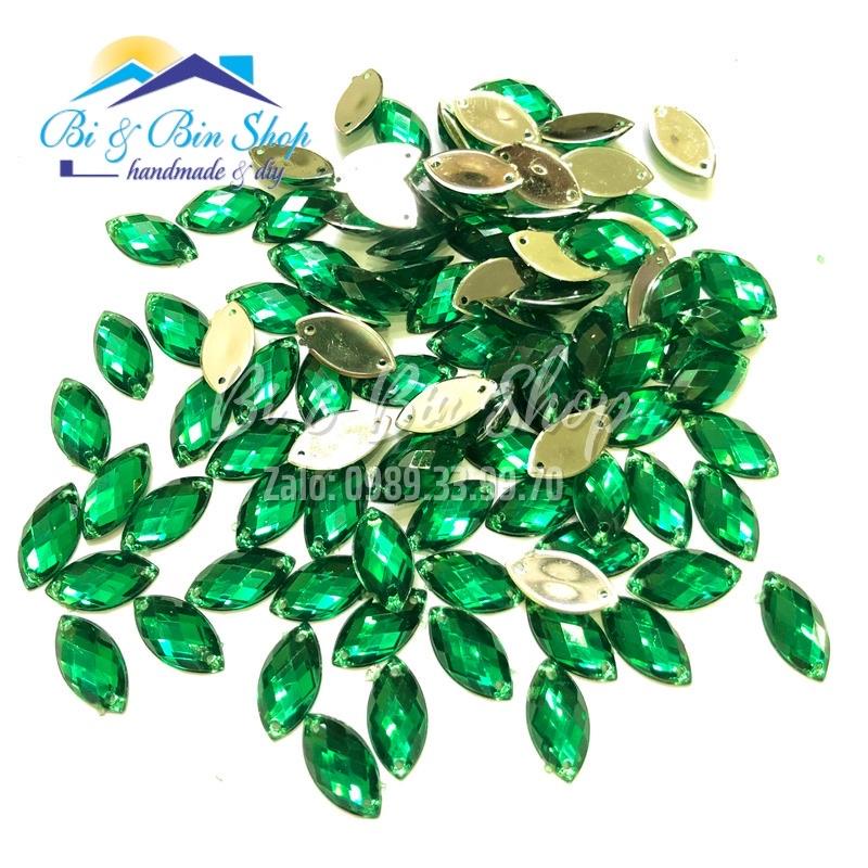 72 Viên Đá Kết Lá Me 9x18mm Đính Kết Trang Phục Thời Trang