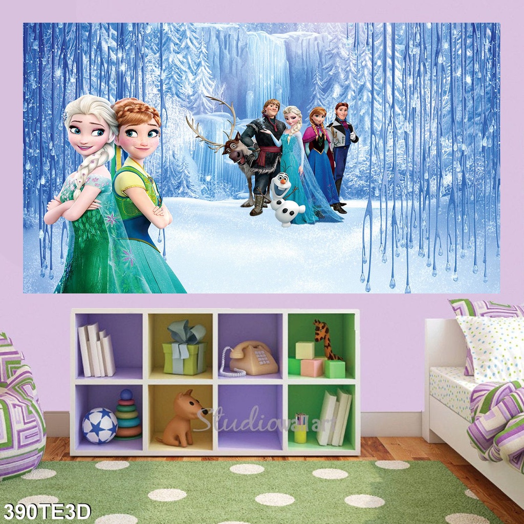 tranh dán tường 3d công chúa elsa trang trí phòng ngủ bé gái