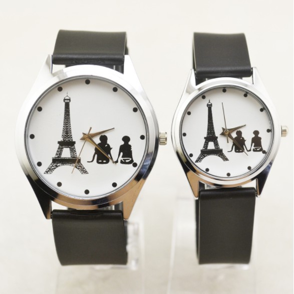 Đồng hồ cặp giá rẻ mặt tháp Eiffel và đôi tình nhân lãng mạng - Giá bán trên là 2 chiếc như hình + tặng kèm thêm 2 viên