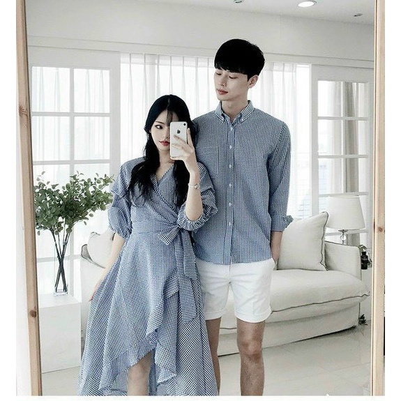Set đồ đôi áo sơ mi nam-đầm nữ thiết kế cao cấp thời trang Miamo MO90 (Kèm ảnh thật)