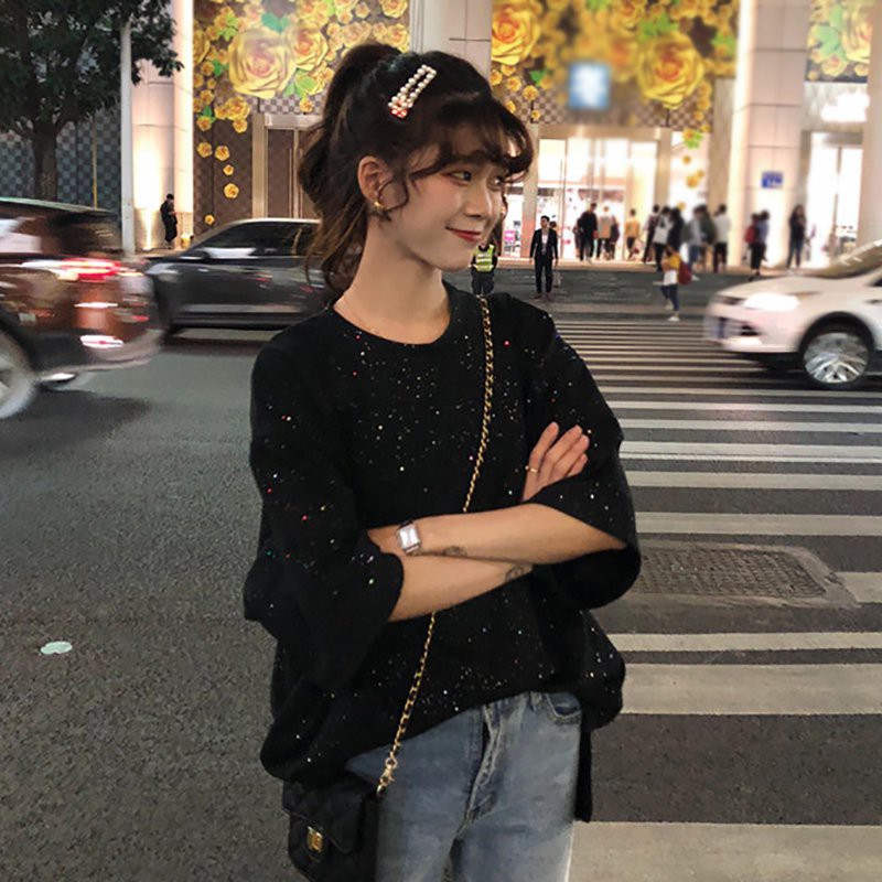 Áo thun tay lỡ cổ tròn thiết kế dáng rộng che khuyết điểm