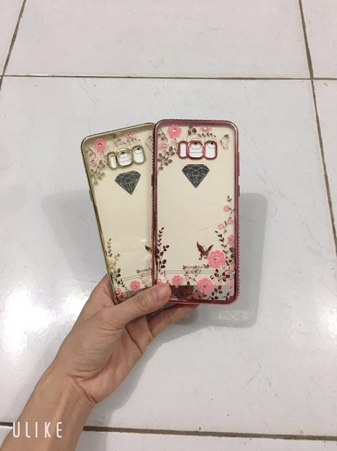 Ốp lưng viền đính đá hoa hồng sam sung S8, S8+ , S8 Plus