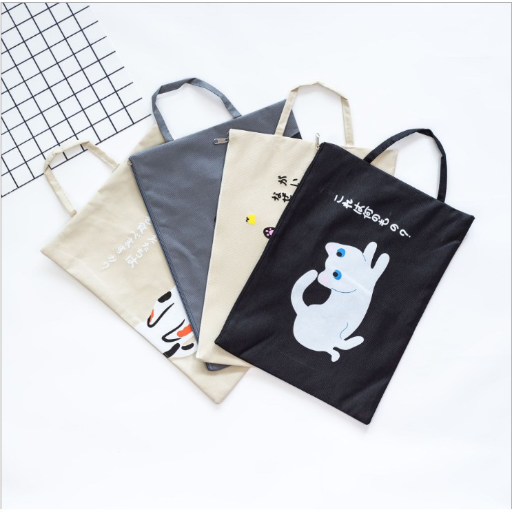 Túi Vải Tote - Túi Đựng Tài Liệu Đeo Vai, Kẹp Nách Hình Mèo Đáng Yêu Cho Bạn Nữ 8595