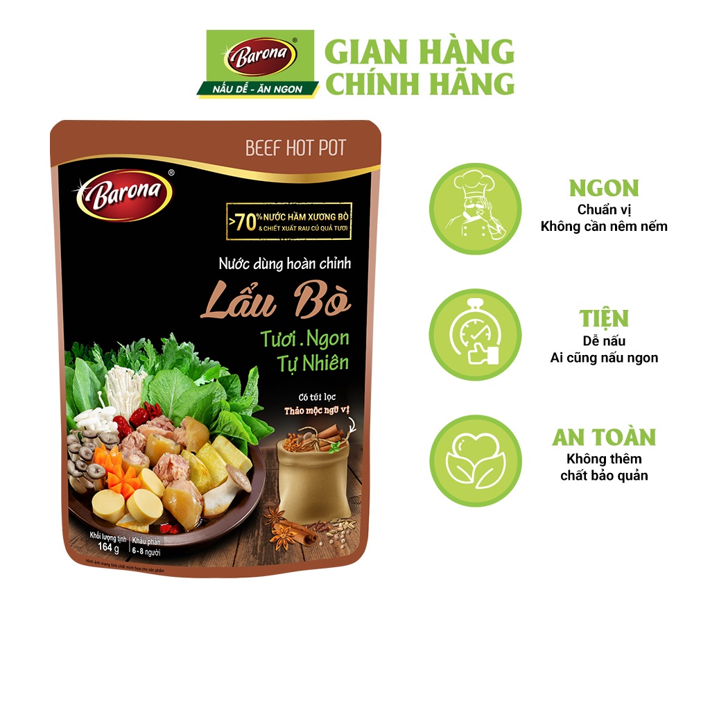 Nước Dùng Lẩu Barona 180g, combo 2 gói Lẩu Thái, 2 gói Lẩu Chua Cay, 1 gói Lẩu Kim Chi (TẶNG KÈM HỘP XUÂN)