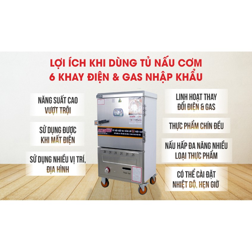 Tủ Nấu Cơm 18 Kg Gạo/ Mẻ Bằng Điện Gas 6 Khay Việt Nam  NEWSUN - Hàng Chính Hãng