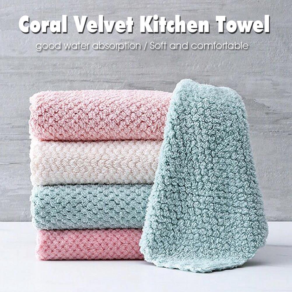 【Mua 2 tặng 2】Dầu không dính Coral Velvet Treo Hand Dish Khăn bếp Nhà bếp rửa xe Giặt vải Nhà làm sạch vải