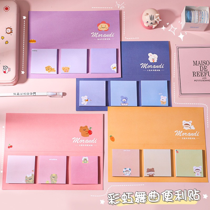 Set 3 tập giấy note vuông hoạt hình màu sắc DTOnline (ngẫu nhiên)