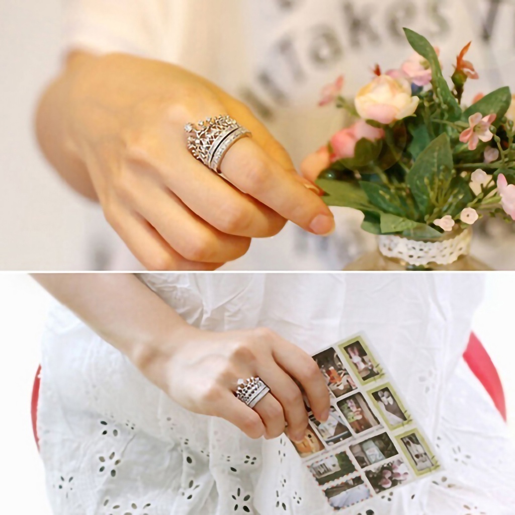 Bộ 2 nhẫn hợp kim vương miện đính đá quý nhân tạo sang trọng quý phái