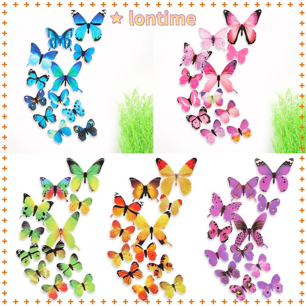 Bộ 12 sticker dán tường hình bươm bướm hai lớp 3D thời trang đầy màu sắc