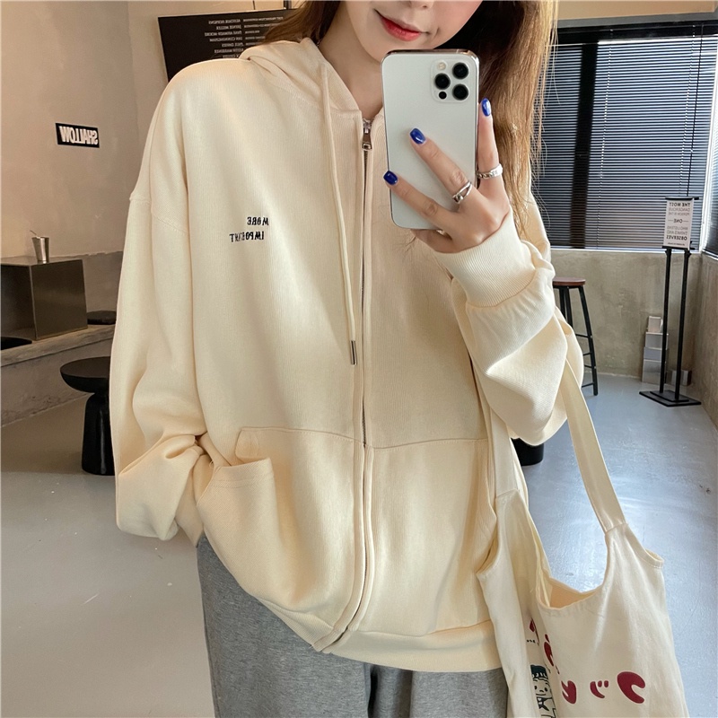 Áo hoodie Nữ Dáng Rộng Có Khóa Kéo Phong Cách Hàn Quốc