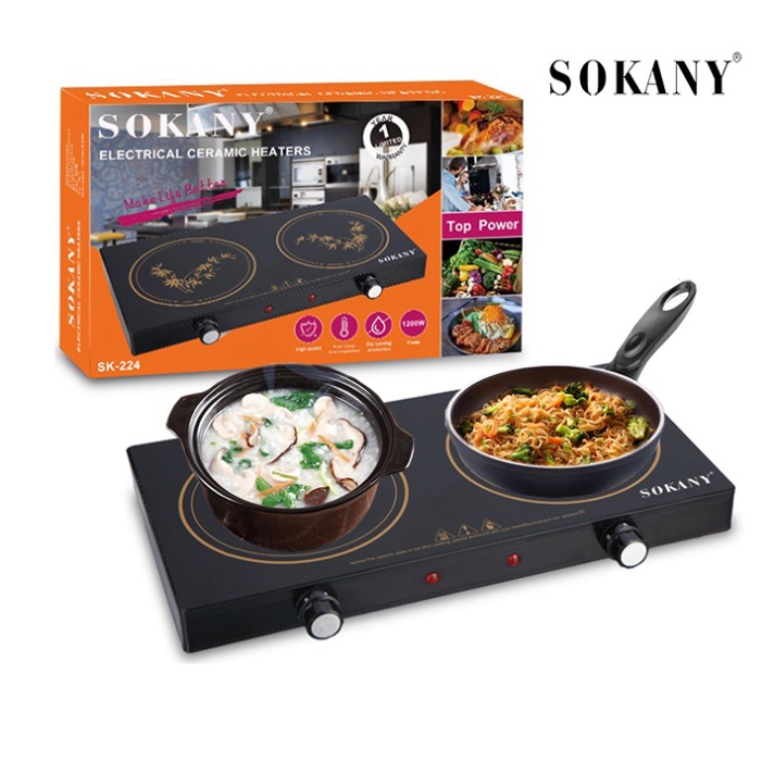 Bếp hồng ngoại đôi cao cấp SOKANY - Công Suất 1200W tiết kiệm điện, Không kén nồi